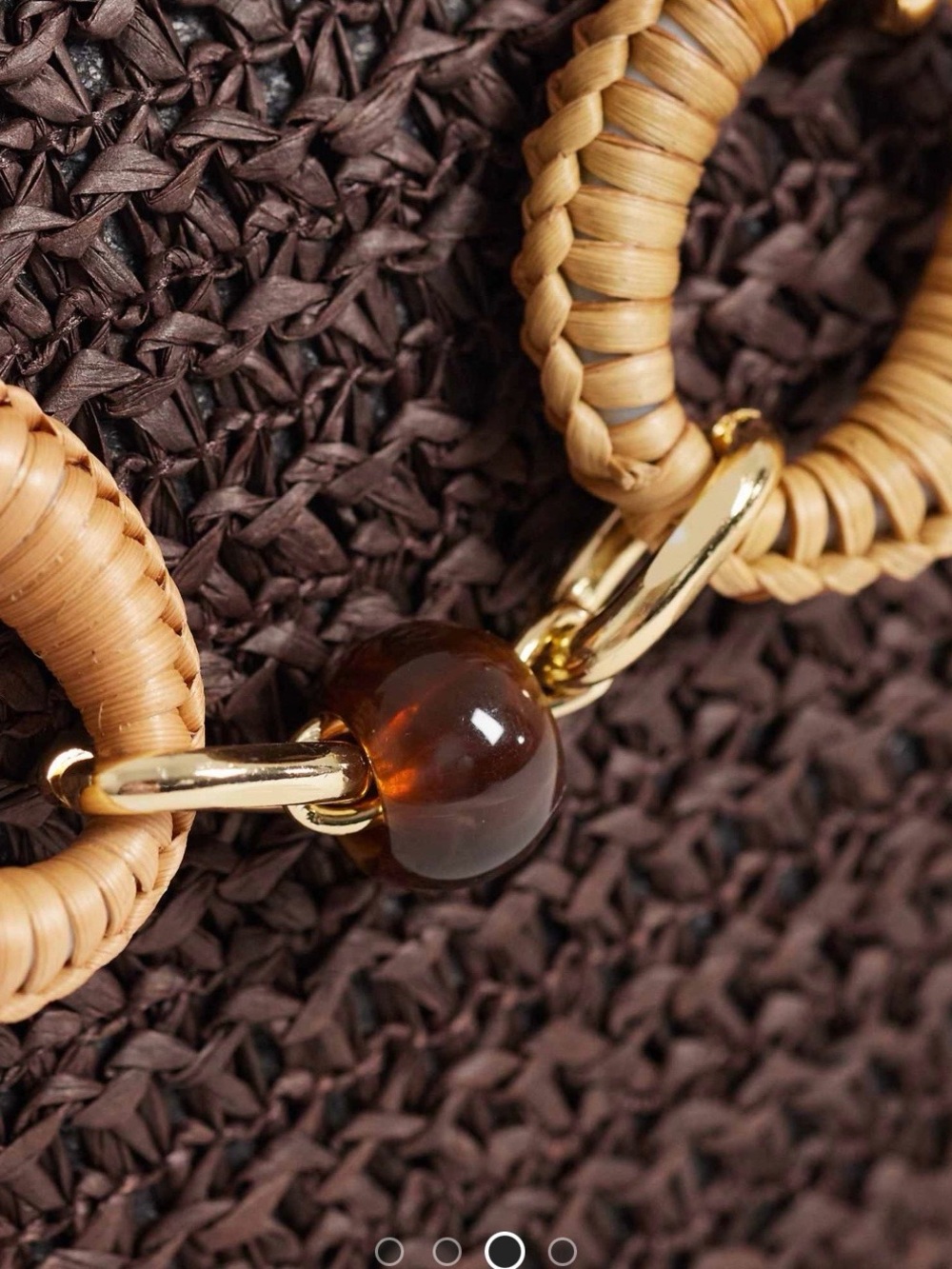 Chocolate Brown Woven Crossbody with Resin Top Handle Gold Hardware - Picture 6 of 14